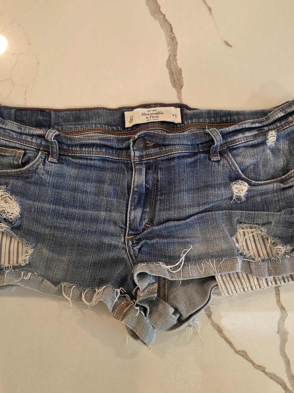 Abercrombie & Fitch Denim Shorts Y2K Low Rise Cuffed Stripe Pocket Cutoffs 12